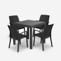 Salon de jardin table carrée 80x80cm rotin + 4 chaises noir Nisida Dark Remises