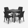 Salon de jardin table carrée 80x80cm rotin + 4 chaises noir Nisida Dark Remises
