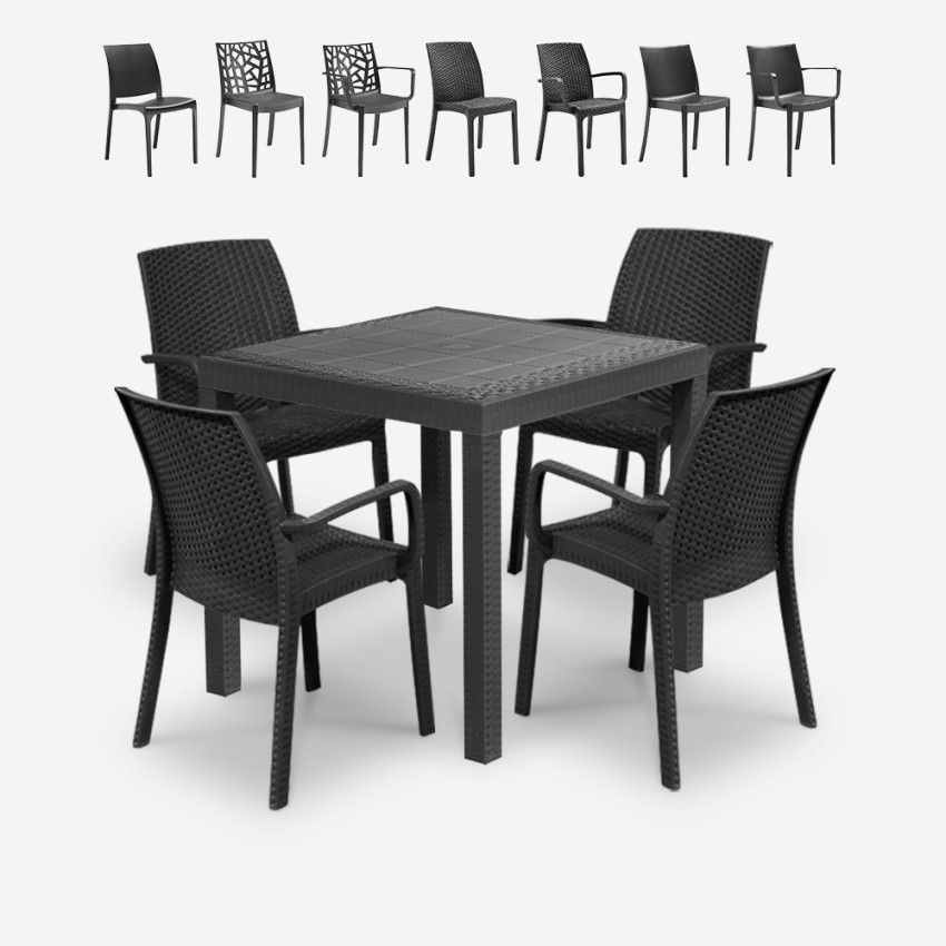 Salon de jardin table carrée 80x80cm rotin + 4 chaises noir Nisida Dark Offre Salon de jardin table carrée 80x80cm rotin + 4 chaises noir Nisida Dark Offre