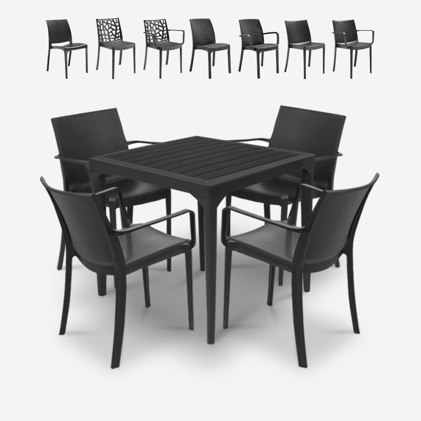 Gartenset 4 Stühle rechteckiger Außentisch 80x80cm Schwarz Provence Dark Modell Gartenset 4 Stühle rechteckiger Außentisch 80x80cm Schwarz Provence Dark Modell