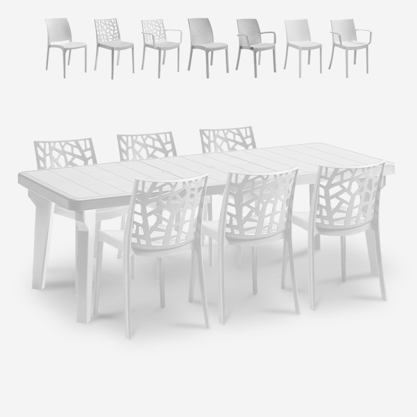 Ausziehbarer Tisch Set 160-220cm 6 Gartenstühle weiß Liri Light Angebot Ausziehbarer Tisch Set 160-220cm 6 Gartenstühle weiß Liri Light Angebot