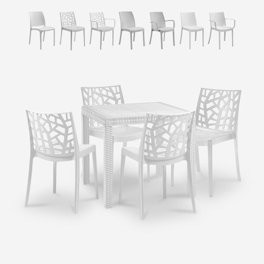 Set tavolo giardino esterno 80x80cm rattan 4 sedie bianco Nisida Light Sconti Set tavolo giardino esterno 80x80cm rattan 4 sedie bianco Nisida Light Sconti