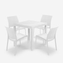 Set Garten-Tisch Außenbereich 80x80cm Rattan 4 Stühle Weiß Nisida Light Verkauf