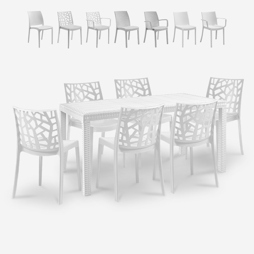 Salon de jardin table rotin 150x90cm 6 chaises blanches Meloria Light Choix Salon de jardin table rotin 150x90cm 6 chaises blanches Meloria Light Choix