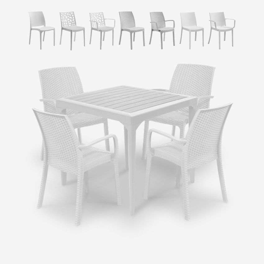 Garten Set Tisch 80x80cm 4 Stühle Außen weiß Provence Light Angebot Garten Set Tisch 80x80cm 4 Stühle Außen weiß Provence Light Angebot