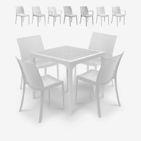 Garten Set Tisch 80x80cm 4 Stühle Außen weiß Provence Light Aktion