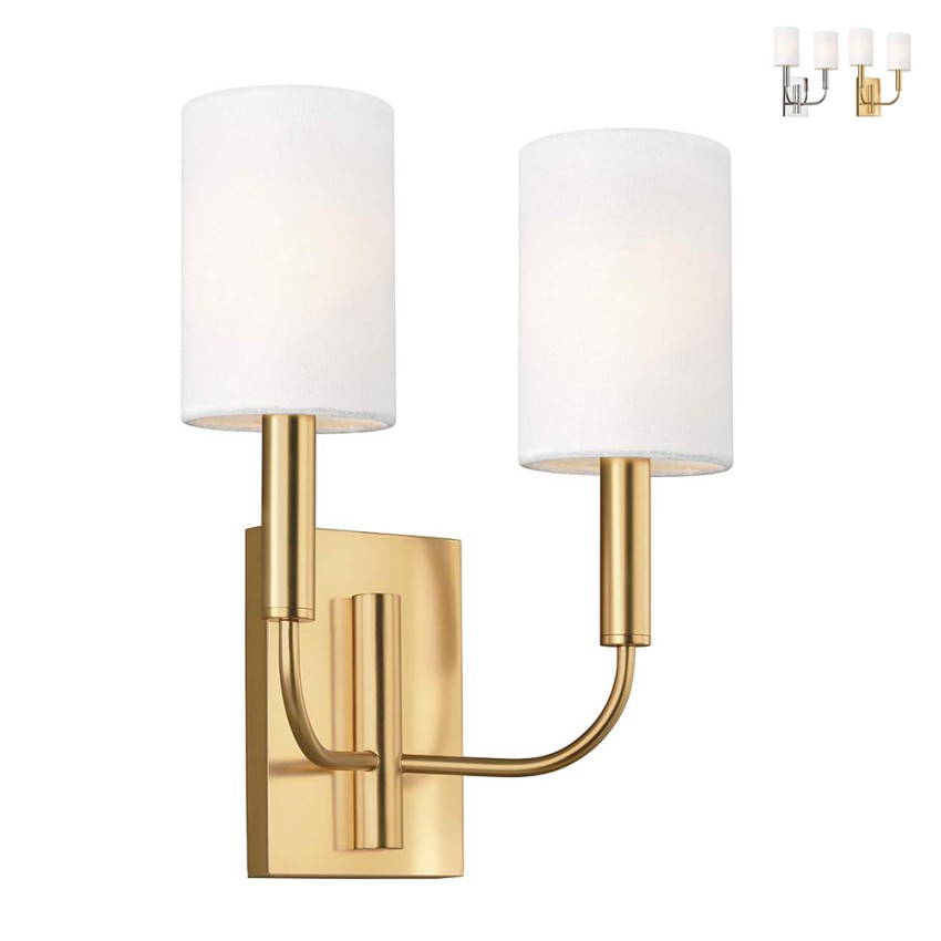 Lampada da muro parete 2 paralumi tessuto bianco stile classico Brianna2 Vendita Lampada da muro parete 2 paralumi tessuto bianco stile classico Brianna2 Vendita