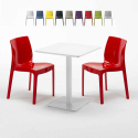 Table carrée 60x60 blanche avec 2 chaises colorées Ice Lemon Remises