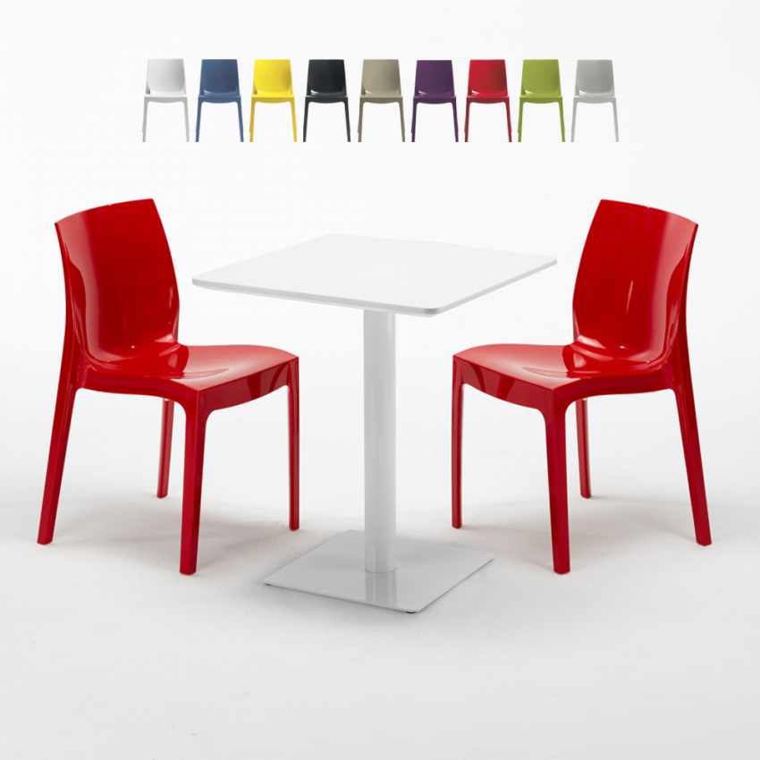 Table carrée 60x60 blanche avec 2 chaises colorées Ice Lemon Remises Table carrée 60x60 blanche avec 2 chaises colorées Ice Lemon Remises