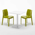 Weiß Tisch Quadratisch 60x60 mit 2 Bunten Stühlen Ice Lemon 