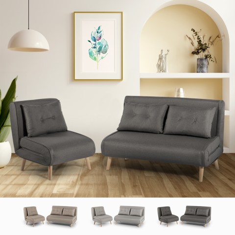 Canapé lit 2 places + fauteuil pliable tissu style scandinave Sienna Promotion
