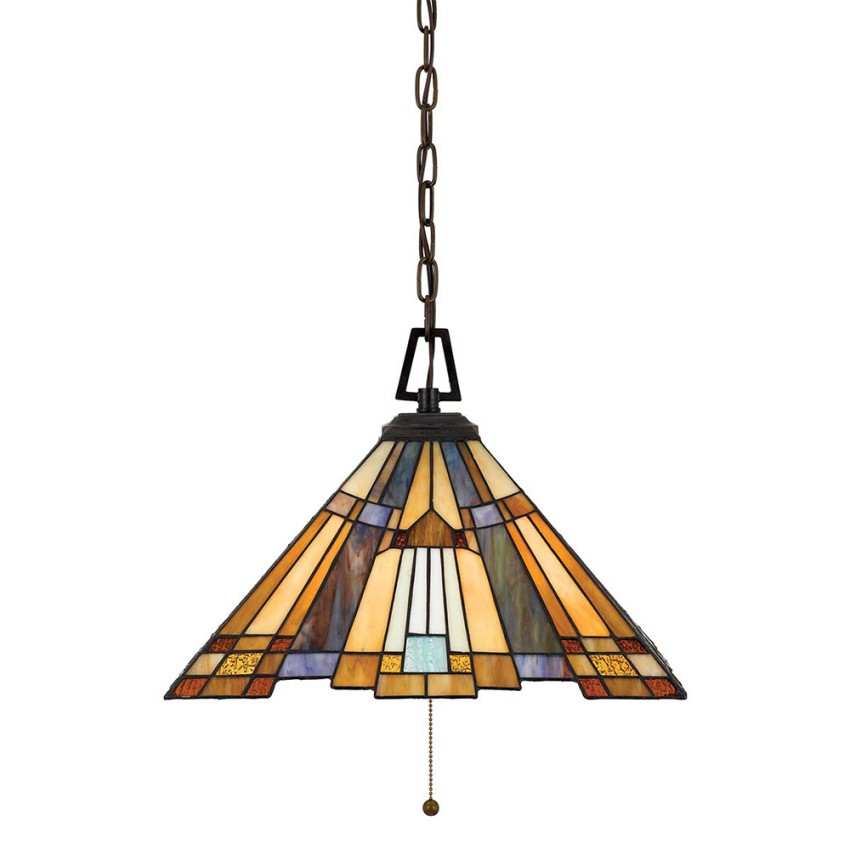 Lampada Tiffany a sospensione paralume vetro colorato 3 luci Inglenook Promozione Lampada Tiffany a sospensione paralume vetro colorato 3 luci Inglenook Promozione