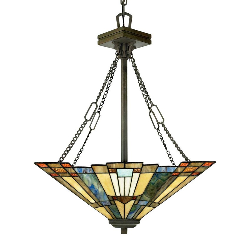 Klassische Tiffany-Stil Hängeleuchte 3 Lichter Glasschirm Inglenook Aktion Klassische Tiffany-Stil Hängeleuchte 3 Lichter Glasschirm Inglenook Aktion