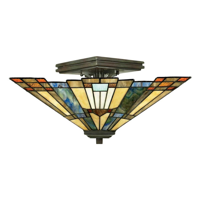 Plafoniera soffitto Tiffany lampada classica paralume 2 luci Inglenook Promozione Plafoniera soffitto Tiffany lampada classica paralume 2 luci Inglenook Promozione