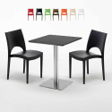 Tavolino Quadrato 60x60 cm Base in Acciaio e Top Nero con 2 Sedie Colorate Paris Pistachio Sconti