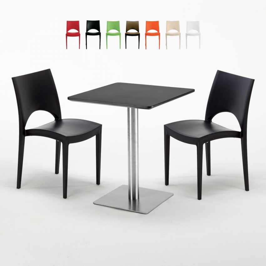 Schwarz Tisch Quadratisch 60x60 mit Stahlfuß 2 Bunten Stühlen Paris Pistachio Rabatte
