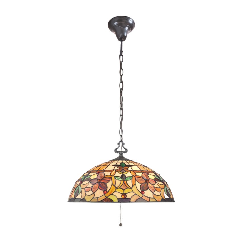 Lustre style Tiffany abat-jour 3 lumières classique verre coloré Kami Promotion Lustre style Tiffany abat-jour 3 lumières classique verre coloré Kami Promotion