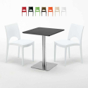 Table carrée 60x60 pied acier et plateau noir avec 2 chaises colorées Paris Pistachio Choix