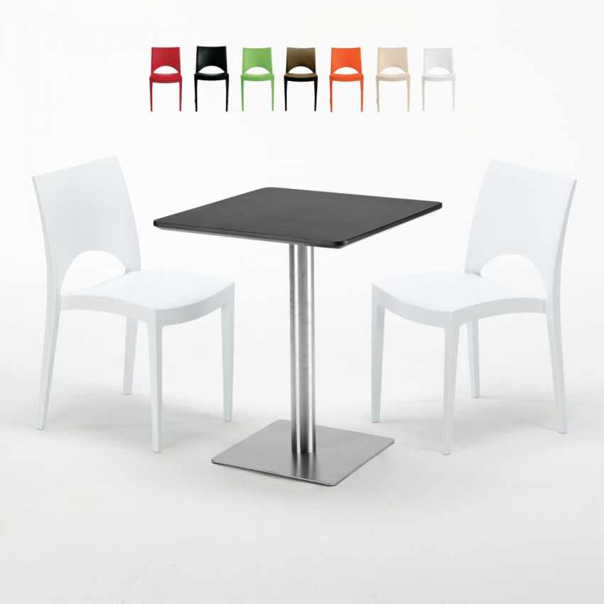 Table carrée 60x60 pied acier et plateau noir avec 2 chaises colorées Paris Pistachio Choix Table carrée 60x60 pied acier et plateau noir avec 2 chaises colorées Paris Pistachio Choix