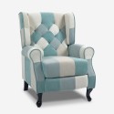 Poltrona patchwork relax bergère reclinabile poggiapiedi azzurro Ethron Vendita
