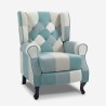 Patchwork Sessel relax bergère verstellbare Fußstütze hellblau Ethron Verkauf