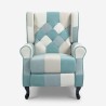 Fauteuil patchwork relax bergère inclinable repose-pieds bleu Ethron Offre