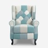 Poltrona patchwork relax bergère reclinabile poggiapiedi azzurro Ethron Offerta