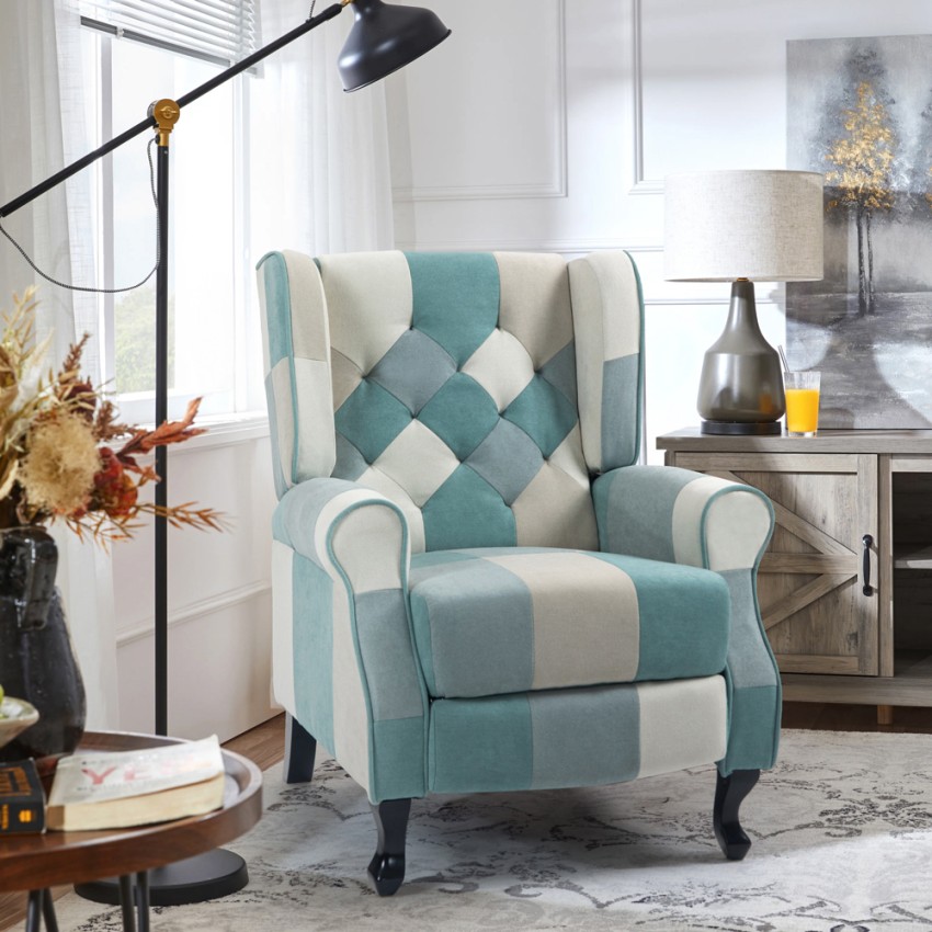 Fauteuil patchwork relax bergère inclinable repose-pieds bleu Ethron Promotion Fauteuil patchwork relax bergère inclinable repose-pieds bleu Ethron Promotion