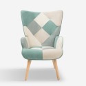 Poltrona salotto stile patchwork scandinavo legno bianco azzurro Chapty Offerta