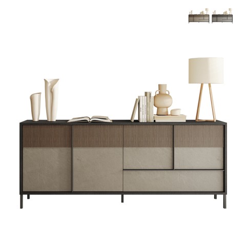 Credenza soggiorno moderna legno 4 ante 1 cassetto 206x40x86cm Adhele Promozione