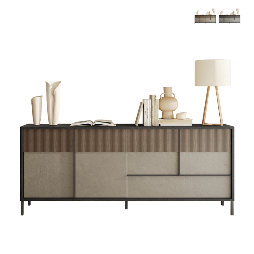 Modernes Wohnzimmer Sideboard Holz 4 Türen 1 Schublade 206x40x86cm Adhele Aktion Modernes Wohnzimmer Sideboard Holz 4 Türen 1 Schublade 206x40x86cm Adhele Aktion