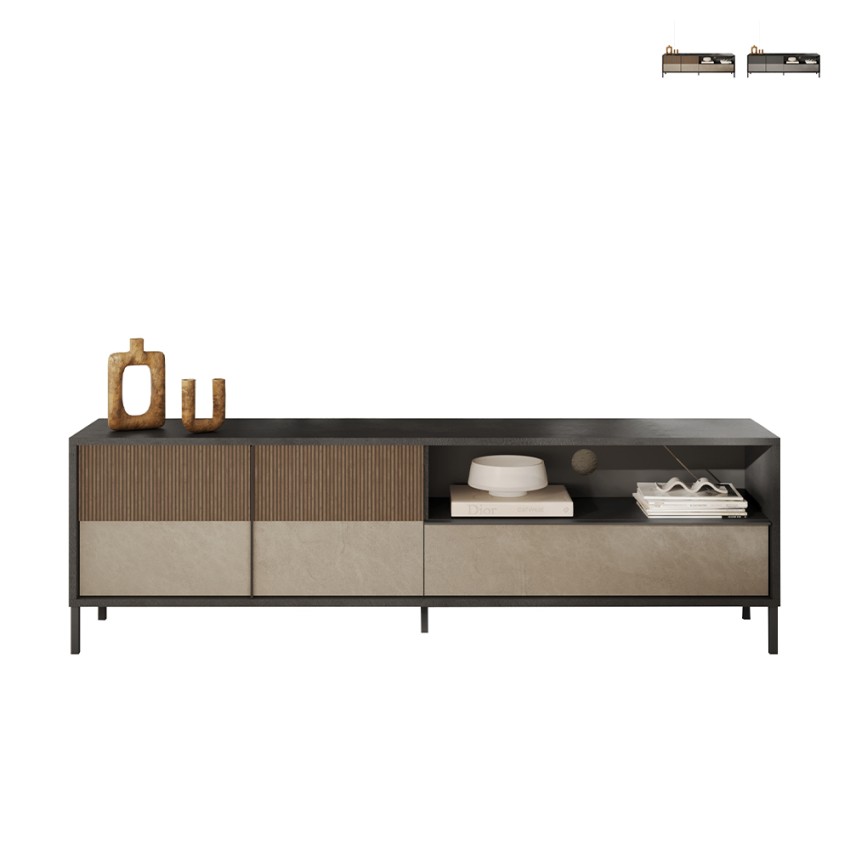 Meuble TV moderne sur pied 205x40x44cm 2 portes tiroir Jahn Vente Meuble TV moderne sur pied 205x40x44cm 2 portes tiroir Jahn Vente