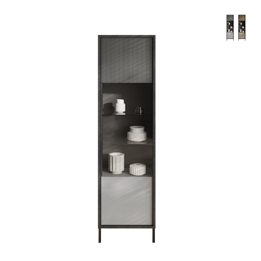 Vetrina soggiorno moderna espositiva 2 scaffali 55x40x203cm Winona Promozione Vetrina soggiorno moderna espositiva 2 scaffali 55x40x203cm Winona Promozione