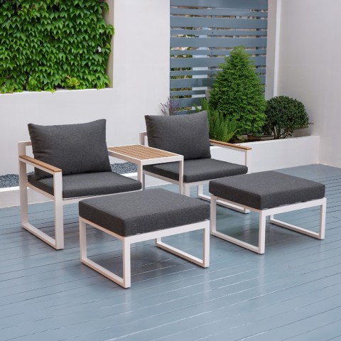 Modulare Gartenlounge mit 2 Sessel Fußhocker und Couchtisch Qamal Aktion