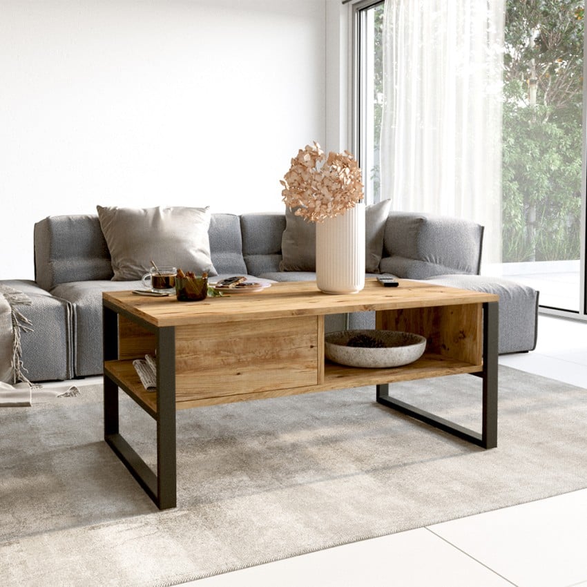 Table basse de café 100x60cm bois métal style industriel Maupin Promotion Table basse de café 100x60cm bois métal style industriel Maupin Promotion