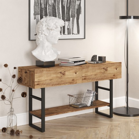 Console d'entrée en bois métal style industriel 2 tiroirs Etage Promotion