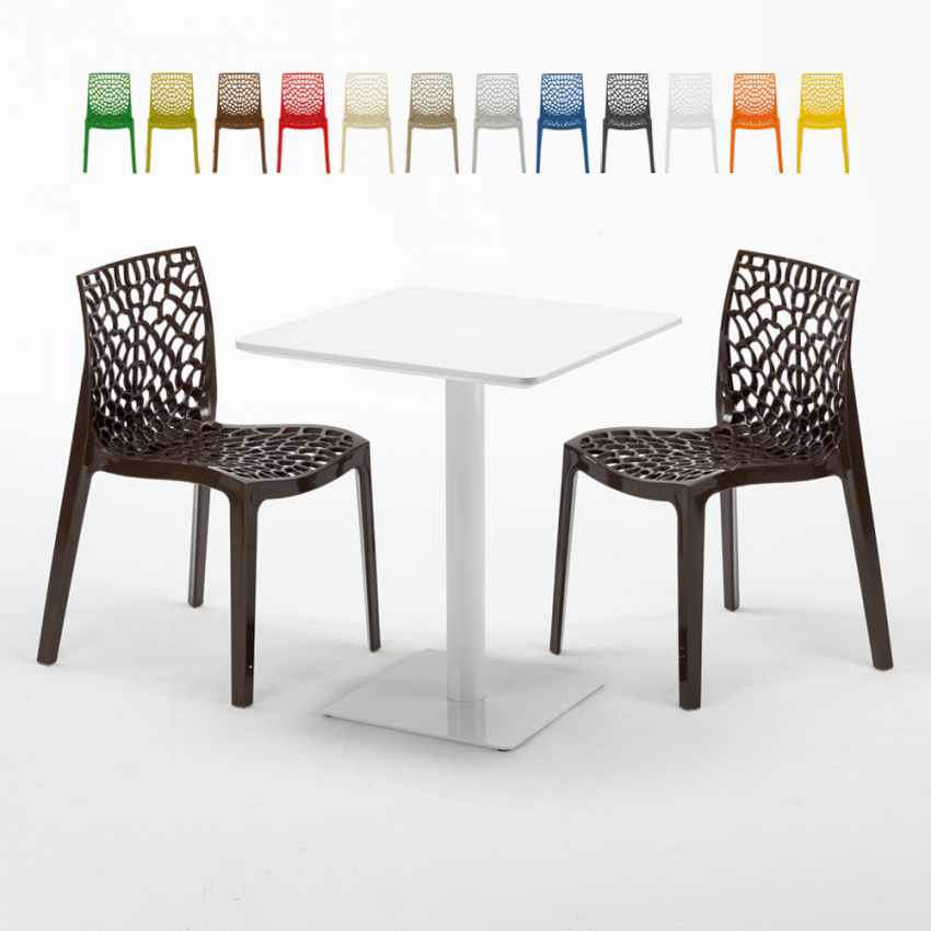 Table carrée 60x60 blanche avec 2 chaises colorées Gruvyer Lemon Dimensions Table carrée 60x60 blanche avec 2 chaises colorées Gruvyer Lemon Dimensions
