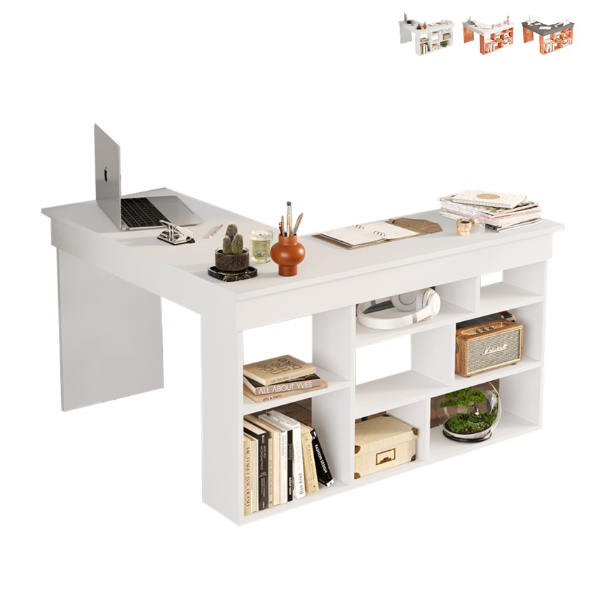 Bureau d'angle avec bibliothèque 120x120cm en bois 5 étagères Arvada Offre Bureau d'angle avec bibliothèque 120x120cm en bois 5 étagères Arvada Offre