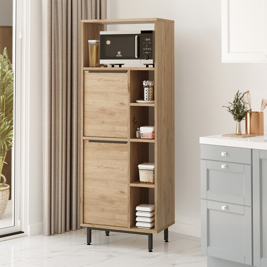 Meuble de cuisine en bois à roulettes 2 portes 7 étagères Biruni Promotion Meuble de cuisine en bois à roulettes 2 portes 7 étagères Biruni Promotion