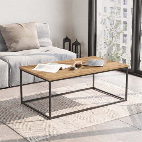 Table basse en bois métal style industriel minimaliste 100x60 cm Nael Promotion