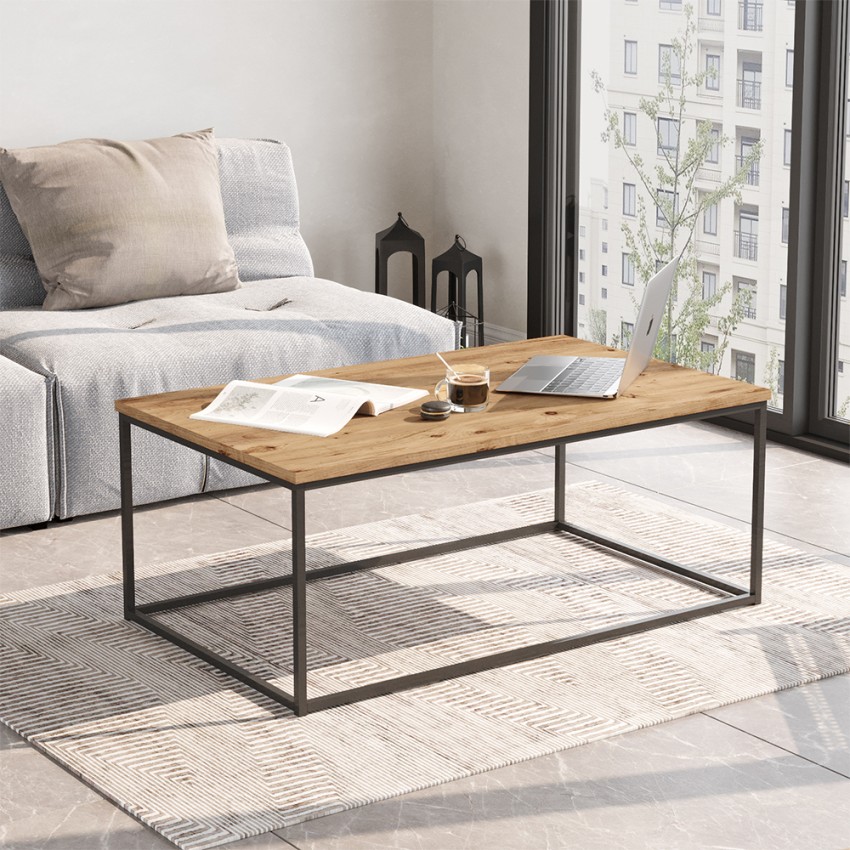 Tavolino salotto da caffè legno metallo minimal industriale 100x60cm Nael Promozione Tavolino salotto da caffè legno metallo minimal industriale 100x60cm Nael Promozione