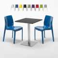 Tavolino Quadrato 60x60 cm Base Silver e Top Nero con 2 Sedie Colorate Ice Pistachio Promozione