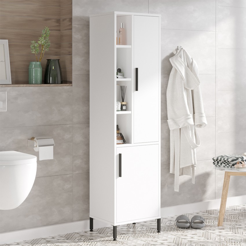 Armadietto colonna bagno bianco 2 ante con scaffali 45x36x184cm Femmy Promozione Armadietto colonna bagno bianco 2 ante con scaffali 45x36x184cm Femmy Promozione