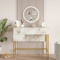 Consolle mobile trucco specchio 3 cassetti marmo bianco gambe dorate Helier Saldi