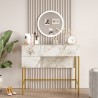Consolle mobile trucco specchio 3 cassetti marmo bianco gambe dorate Helier Saldi