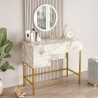 Consolle mobile trucco specchio 3 cassetti marmo bianco gambe dorate Helier Offerta
