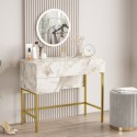 Consolle mobile trucco specchio 3 cassetti marmo bianco gambe dorate Helier Promozione