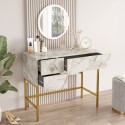 Consolle mobile trucco specchio 3 cassetti marmo bianco gambe dorate Helier Sconti