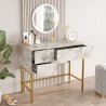Consolle mobile trucco specchio 3 cassetti marmo bianco gambe dorate Helier Sconti