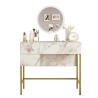 Consolle mobile trucco specchio 3 cassetti marmo bianco gambe dorate Helier Vendita